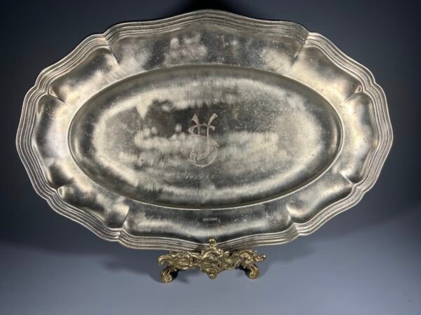 Lėkštė, padėklas serviravimo, sidabruota, antikvarinė. 1939 m. Kaina 18