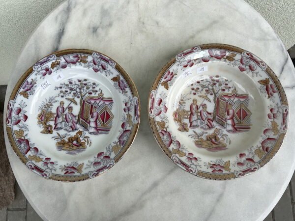 Lėkštė antikvarinė, gili, Celestial Ironstone China, Gustafsberg. 1864–1880 m. Kinijos motyvai. 2 vnt. Kaina po 18