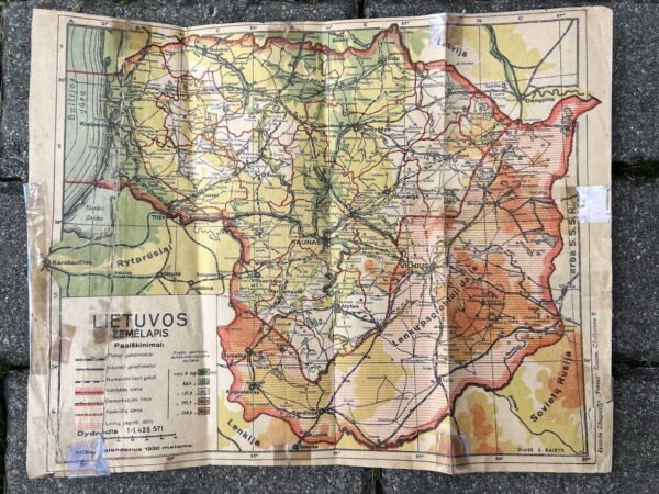 Žemėlapis Lietuva, Lietuvos žemėlapis, antikvarinis, tarpukario laikų. 1930 m. Kaina 26
