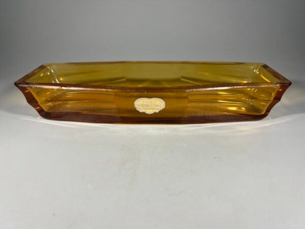 Padėklas antikvarinis, Art Deco stiliaus ECHT KRISTALL handgeschliffen, tikras krištolas, rankomis šlifuotas, gintaro spalvos storo stiklo. Kaina 27