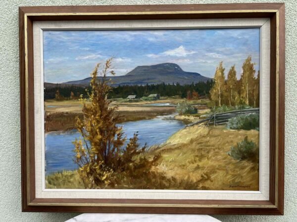 Paveikslas, gamtos peizažas, tapytas ant drobės. Švedų tapytojo Johan Sixten Leon Holmgren (1906 m. – 1962 m.). Kaina 87