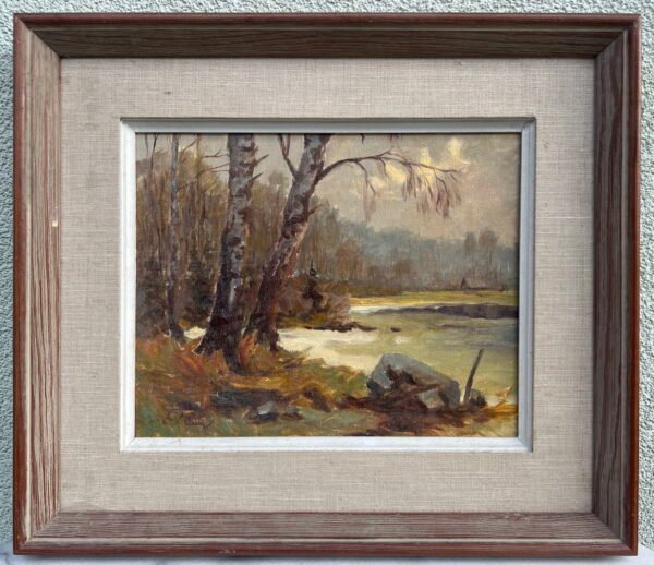 Paveikslas Peizažas saulėtekis. Drobė, aliejus. Kaina 68