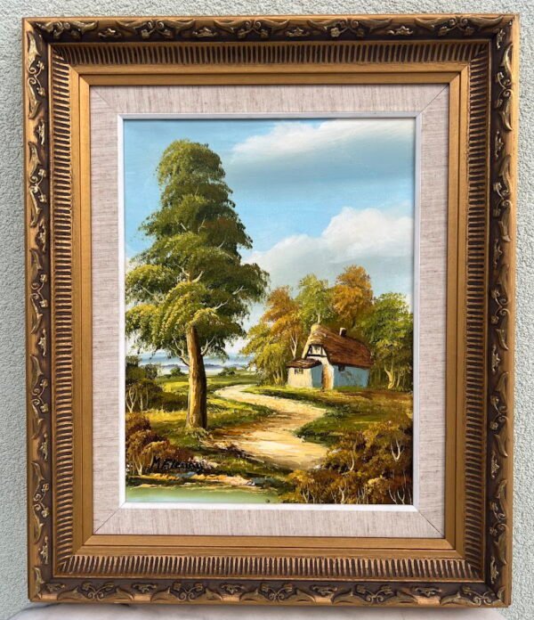 Paveikslas Peizažas su sodyba. Drobė, aliejus. M. Fleury. Kaina 168