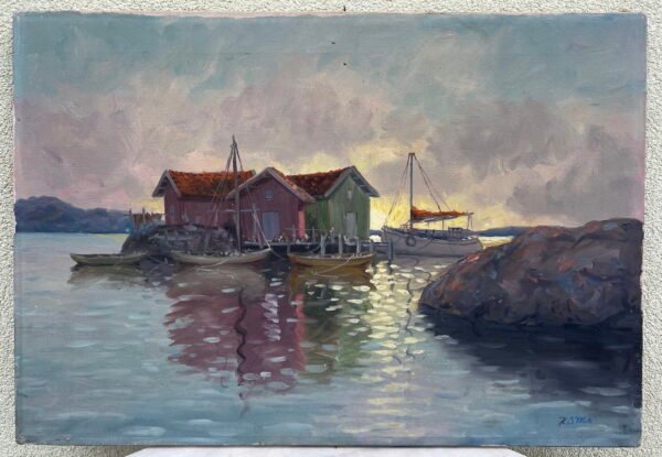 Paveikslas Žvejų prieplauka. Drobė, aliejus. Kaina 33