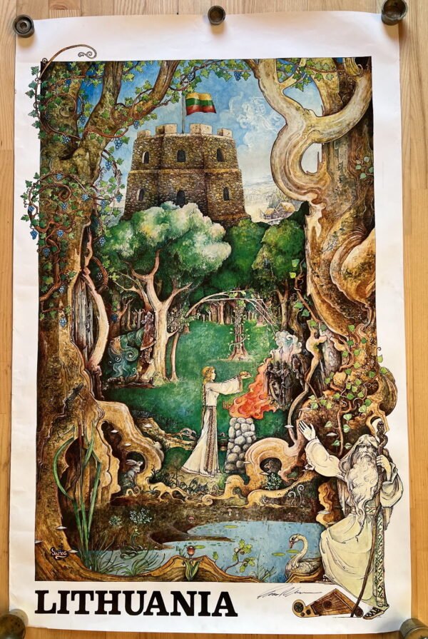 Plakatas LITHUANIA. Gintaras Karosas, JAV, 1977 m. Originalas su autoriaus parašu. Dydis: 58 x 90 cm. Kaina 293