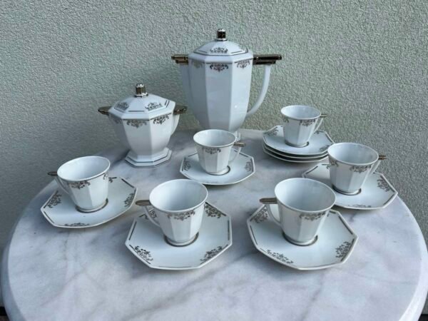 Servizas porcelianinis, Art Deco stiliaus, antikvarinis, prancūziškas. Gamintojas T.L.B. Limoges France Unique. 1920-1930 m. Kaina 168