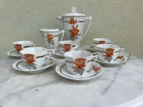 Servizas porcelianinis, Art Deco stiliaus, antikvarinis, prancūziškas. Gamintojas Union Française" (U.F.) Limoges. 1930-1940 m. Kaina 128