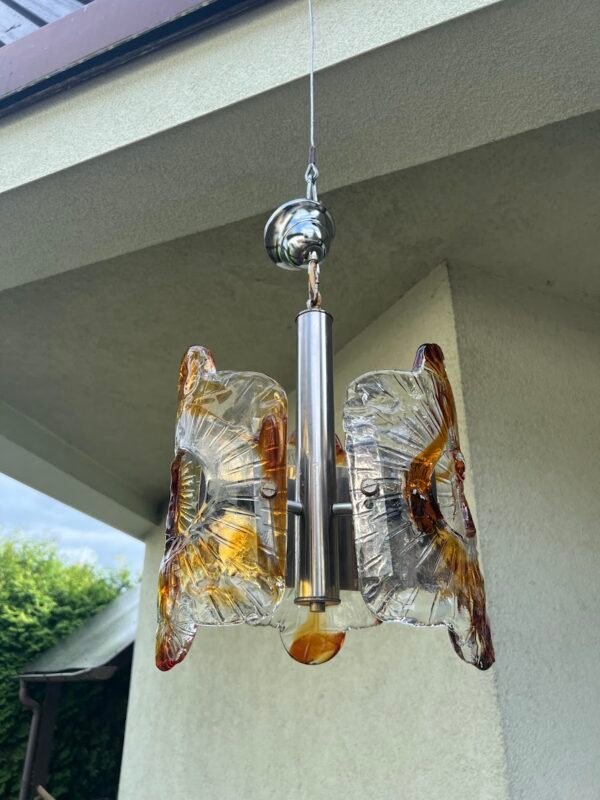 Šviestuvas Mid-century modern stiliaus, Murano stiklo, chromuotas, dizaineris Mazzega, Italija. Italian Mid-Century Murano Chrome Chandelier by Mazzega. Kaina 168