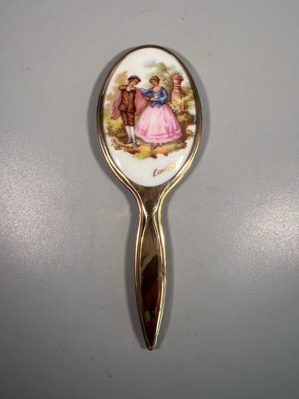 Veidrodėlis vintažinis, Limoges porceliano, prancūziškas, rankinis, nedidelis. Kaina 23