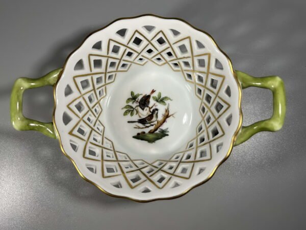 Lėkštutė, indas ažūrinis, porcelianinis, tapytas, Rothschild Bird kolekcija. Herend Hungary. Handpainted. Kaina 63