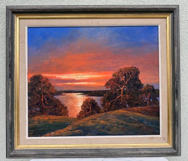 Nils Landzelius originalus paveikslas „Kiefern in der Sonne“ (Pušys saulėje), aliejus / drobė