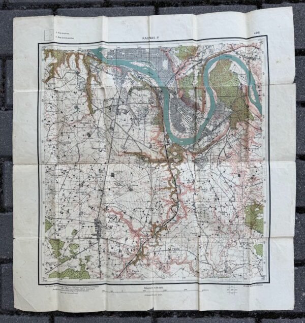 Retas tarpukario Lietuvos karinis žemėlapis „Kaunas P.“ (1935 m., Mastelis 1:25.000, 55 x 57 cm)