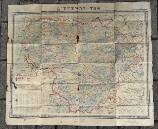 Retas antikvarinis 1958 m. Lietuvos TSR administracinis žemėlapis (62 x 72 cm, Mastelis 1:600 000)