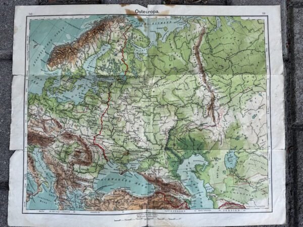Dvipusis antikvarinis Rytų Europos žemėlapis „Osteuropa“ (1924–1925 m., Meyers Lexikon, 35 x 43 cm)
