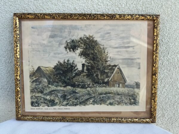 Vintažinis auksuotas medinis rėmelis su paveikslu (26×34 cm)