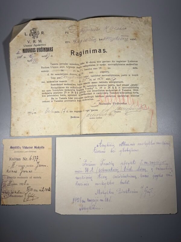 Tarpukario Lietuvos dokumentai, Anykščių regiono ir Anykščių vidurinės mokyklos dokumentų rinkinys (1928–1932 m., 3 vnt.)