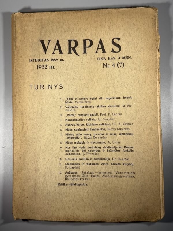Žurnalas „Varpas“ 1932 m. Nr. 4 (7) – Tarpukario Lietuvos spaudinys (Kaunas) | Lithuanian Vintage Magazine
